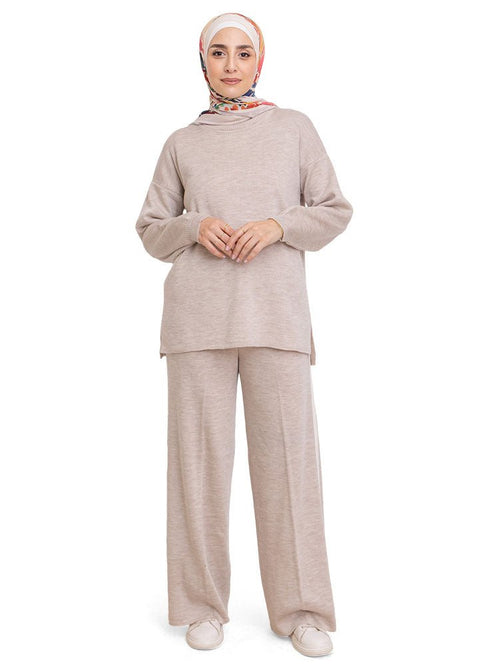 Beige Line Knit Suit - Khotwh